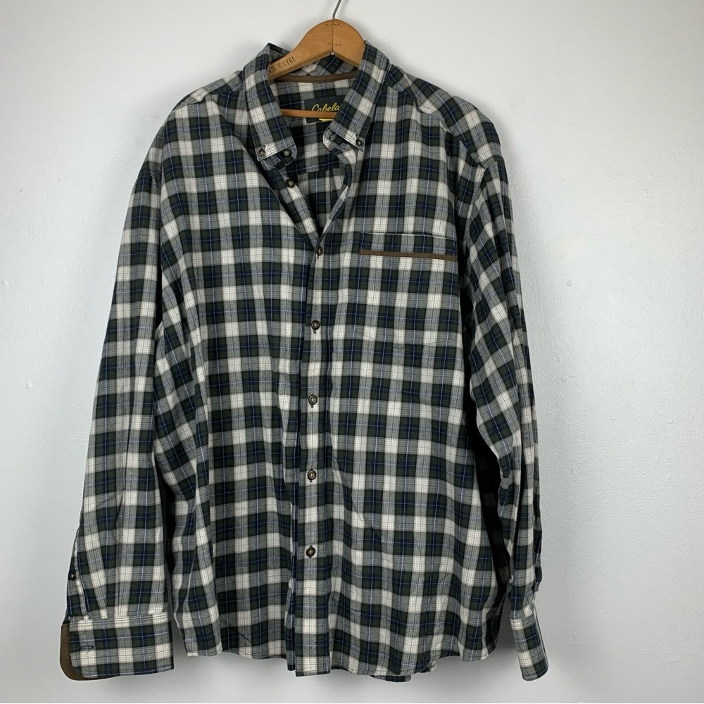 Cabelas Shirt‎ Mens 2XL Tartan Plaid Flip Cuff Cotton Cabincore Outdoor Casual